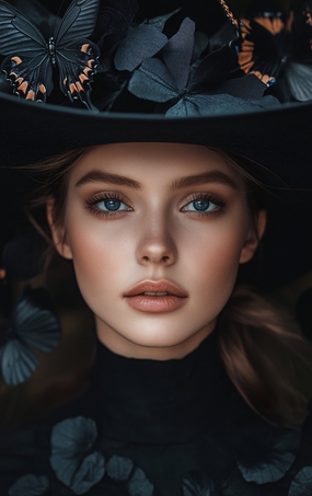 戴着蝴蝶装饰帽子的欧美美女图片